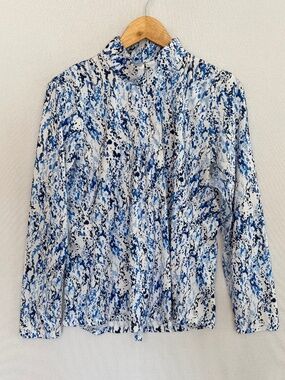 EP New York Women’s XL Blue & White Print 1/4 Zip Mock Neck Long Sleeve Top